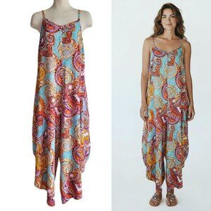 Ivy Street Jumpsuit Colorful Paisley Hankerchief Style Loose Fit Size L